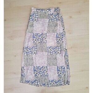 Nicole Miller 100% Linen Floral Patchwork Maxi Skirt XS Boho Cottagecore Summer
